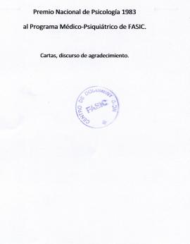 Premio Nacional de Psicología 1983 al Programa Médico-Psiquiátrico de FASIC. Carta de agradecimiento