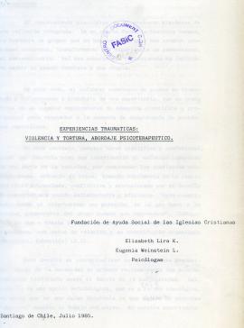 Experiencias traumáticas: violencia y tortura, abordaje psicoterapéutico