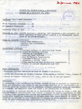 Resumen del trabajo P.M.S. Valparaíso. Octubre 15 a Diciembre 17, 1984